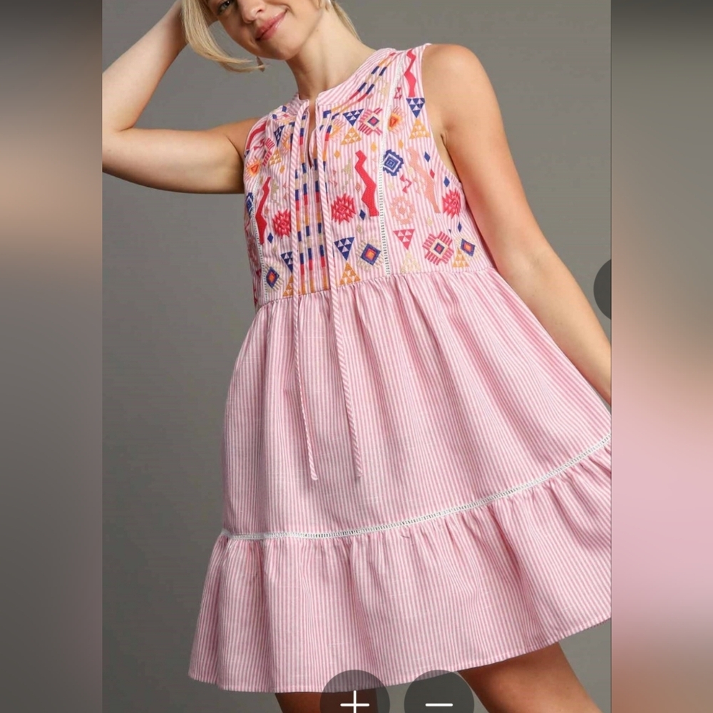 Umgee Pink and Multicolor Striped Mini Dress